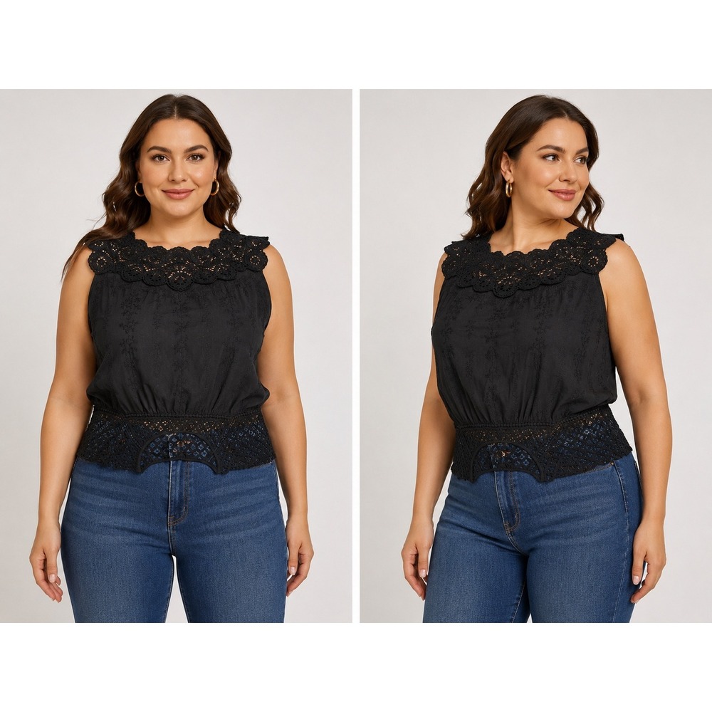 Xhilaration Black Eyelet Crochet Lace Sleeveless‎ Boho Top XXL New With Tags